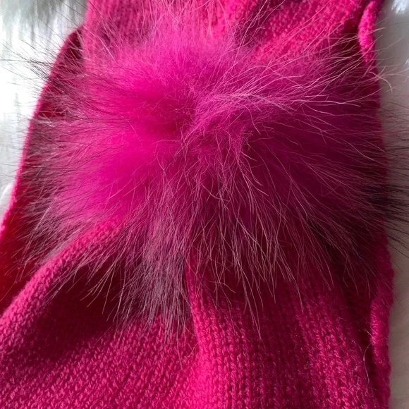 Saks Fifth Ave Sherry Cassin Bright Pink 100% Wool Fox Fur Pompom Headband Turquoise Sterling Silver Ring Size 7 main image 2